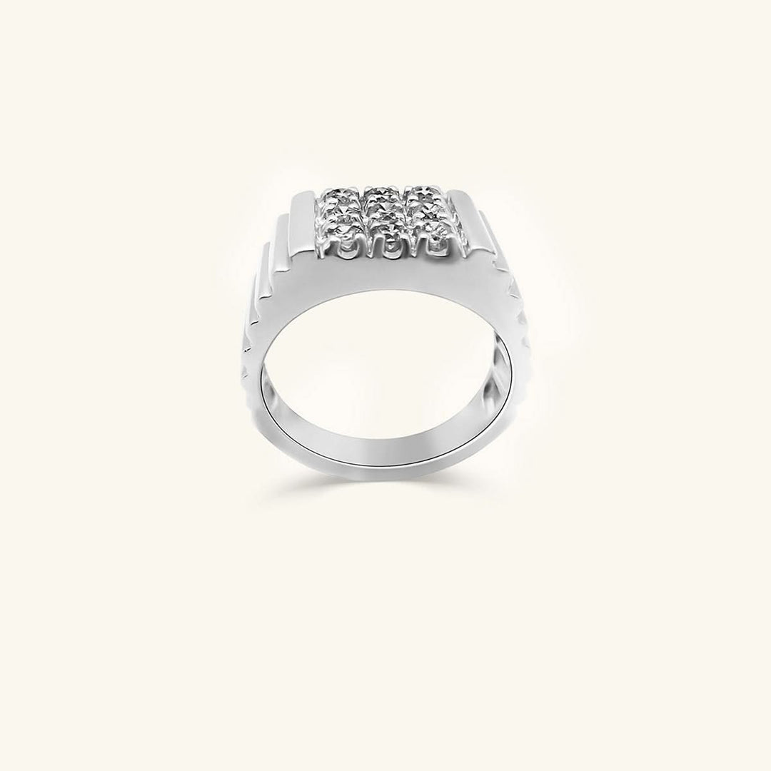 Men’s 14K White Gold Rectangular Pavé Diamond Signet Ring