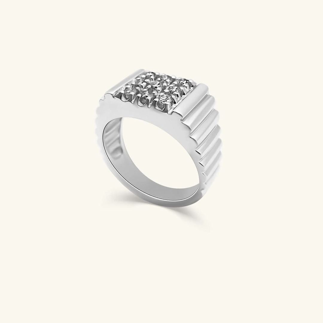 Men’s 14K White Gold Rectangular Pavé Diamond Signet Ring