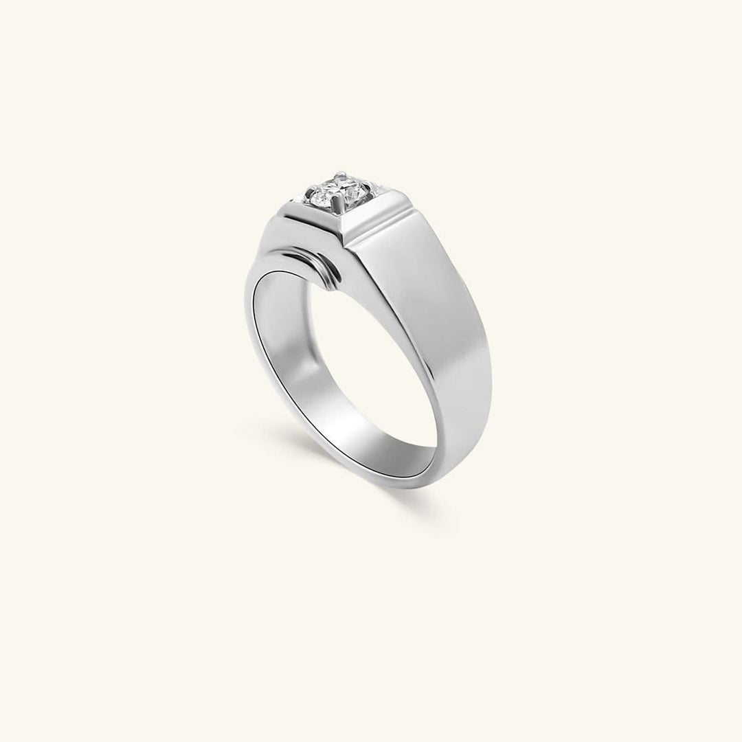 Men’s 14K White Gold Single Diamond Wide Band Ring