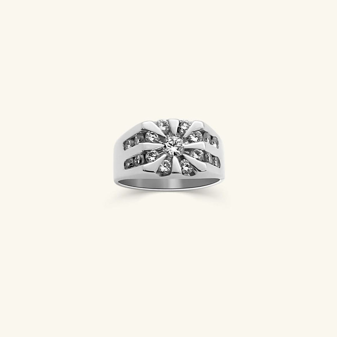 Men’s 10K White Gold Starburst Diamond Statement Ring