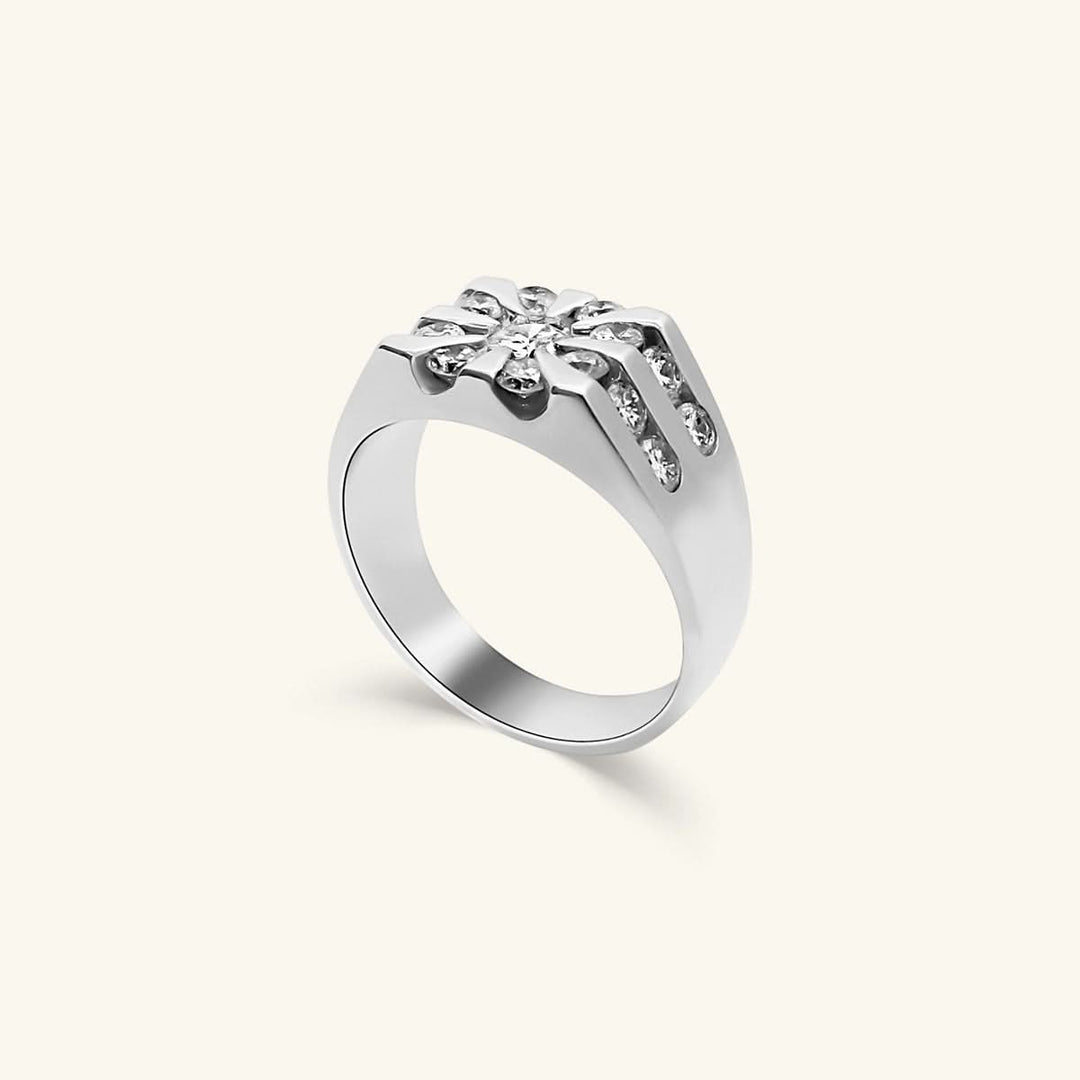 Men’s 10K White Gold Starburst Diamond Statement Ring
