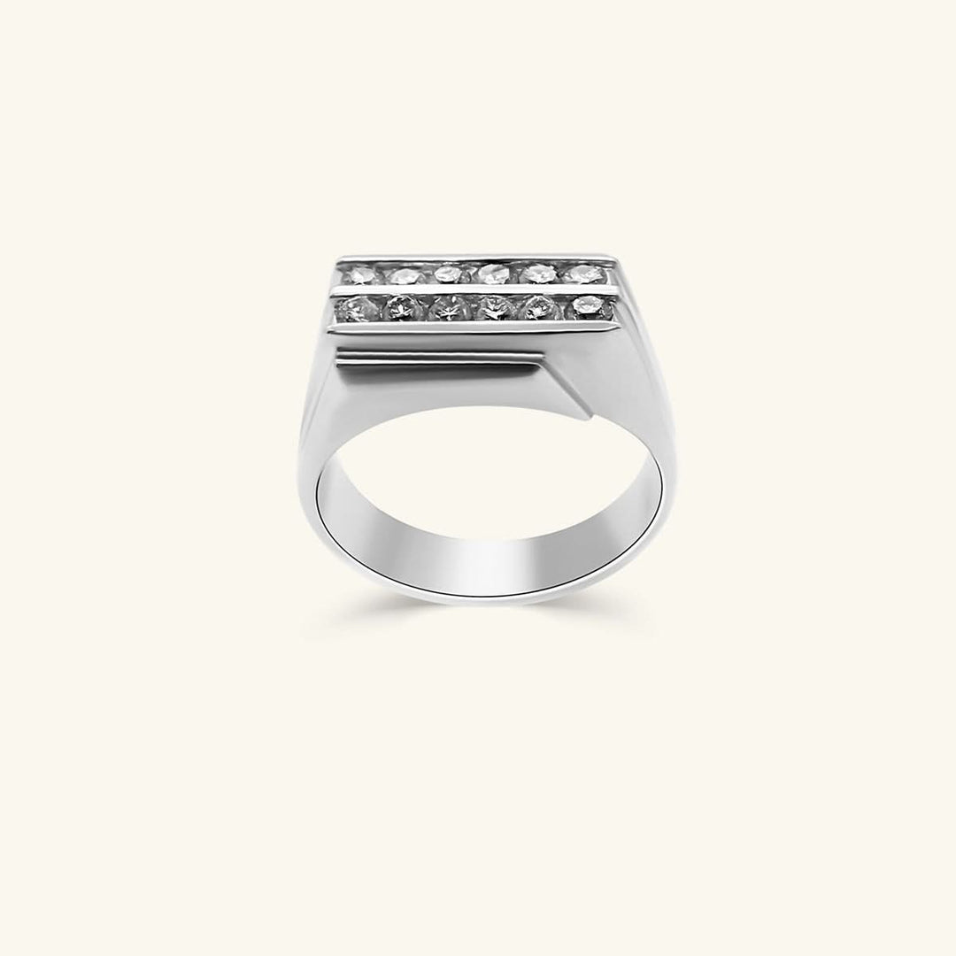 Men’s 14K White Gold Triple Row Diamond Band Ring