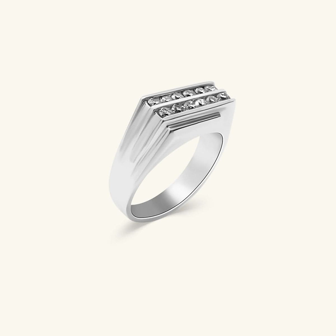 Men’s 14K White Gold Triple Row Diamond Band Ring