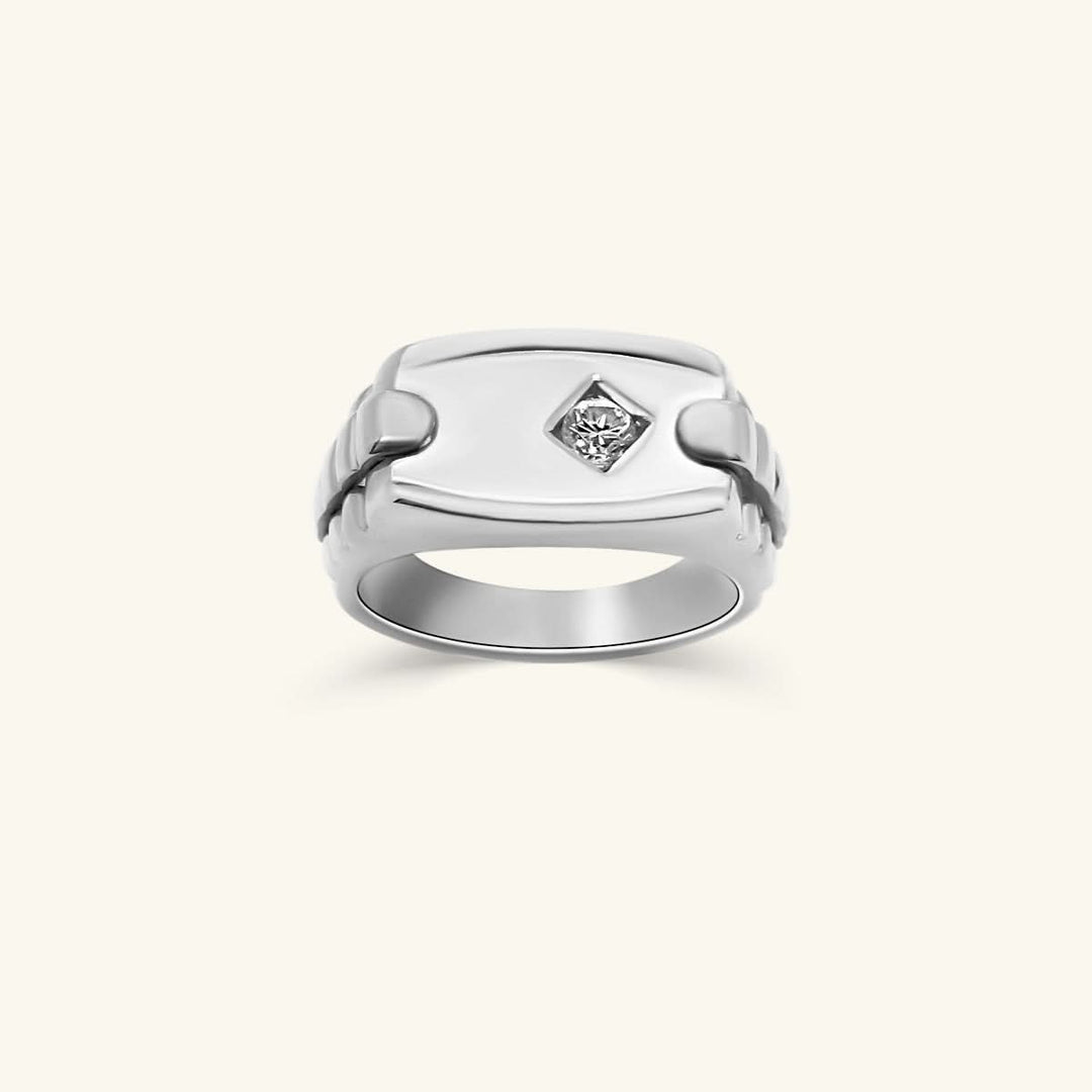 Men’s 18K White Gold Diamond Signet Band Ring