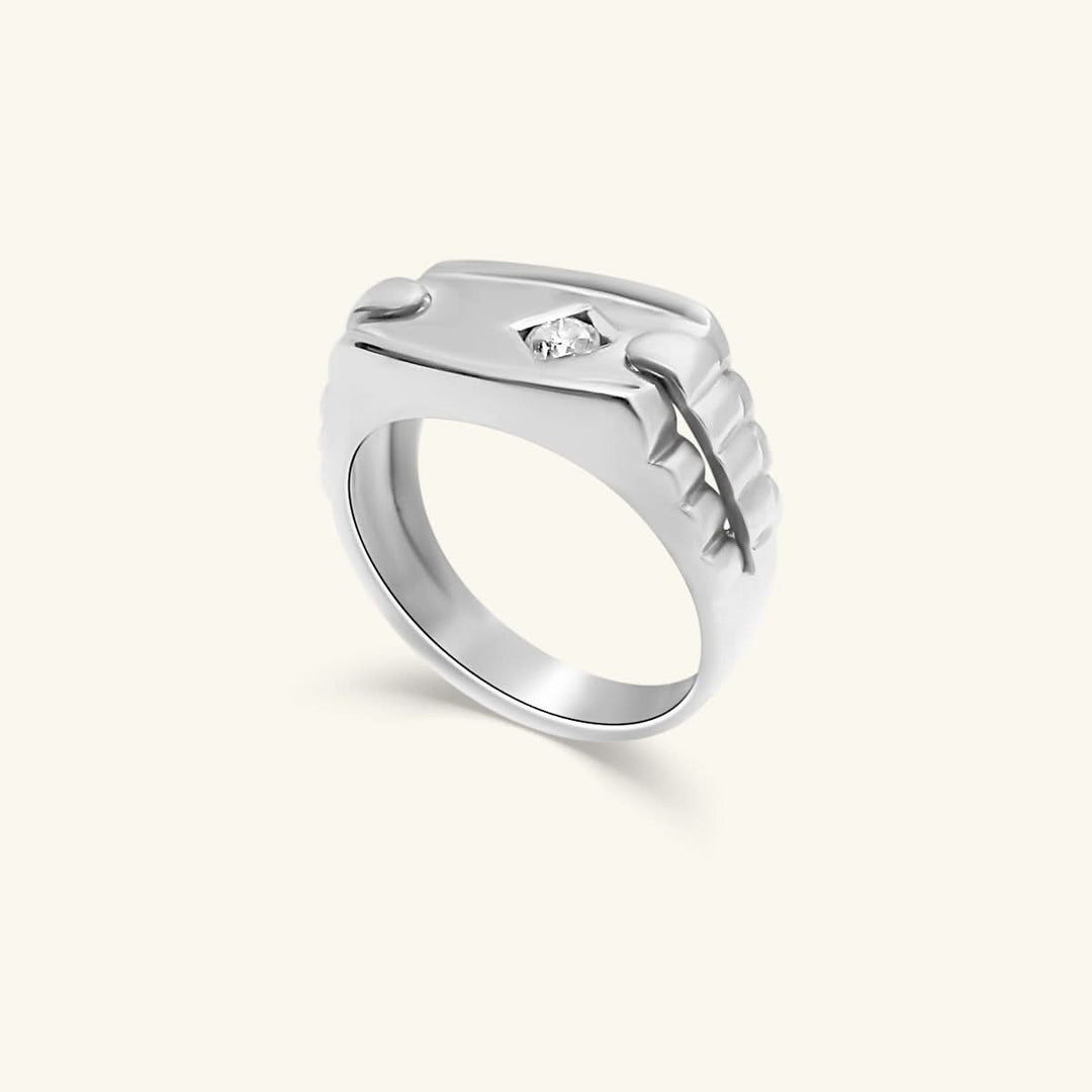 Men’s 18K White Gold Diamond Signet Band Ring