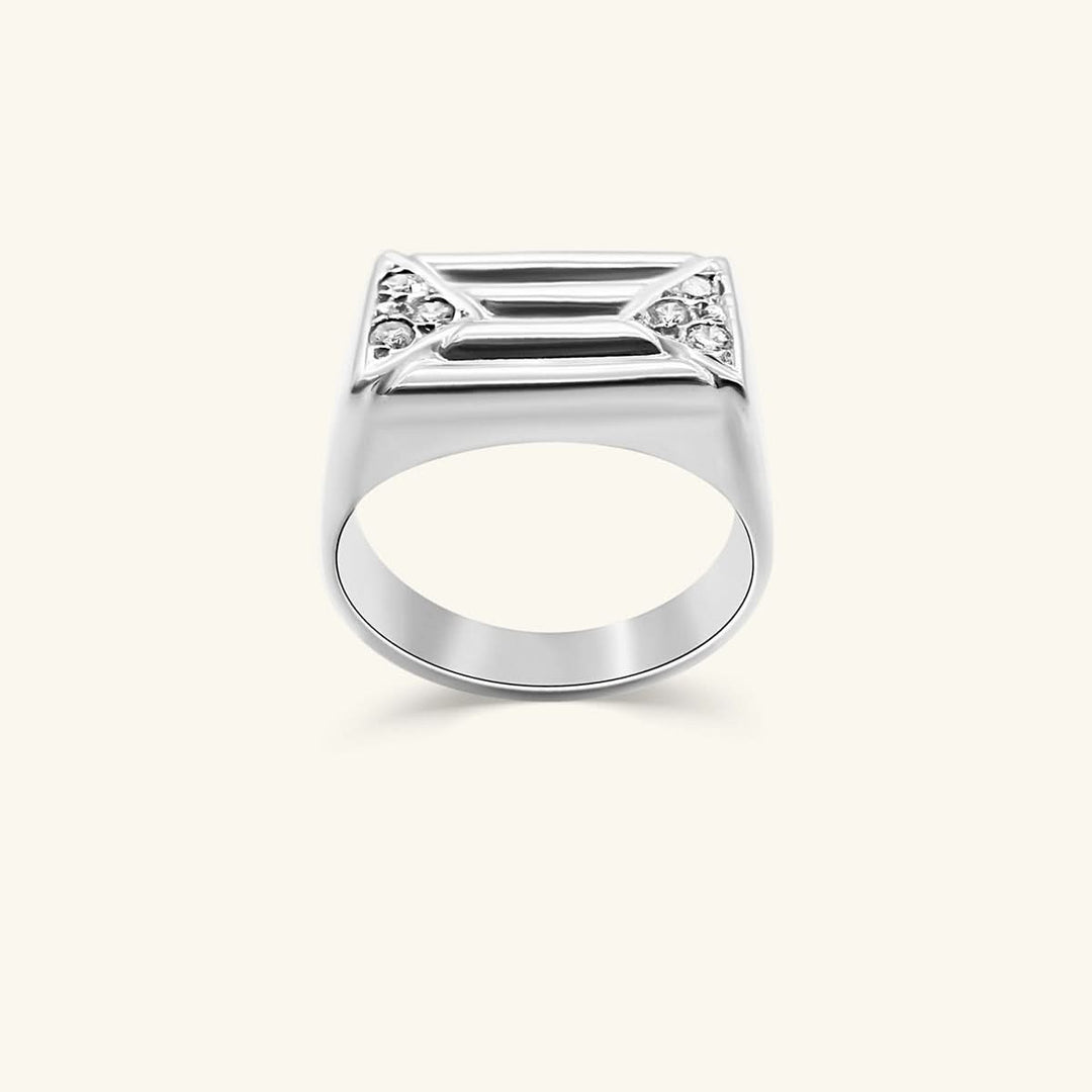 Men’s 18K White Gold Geometric Diamond Signet Ring