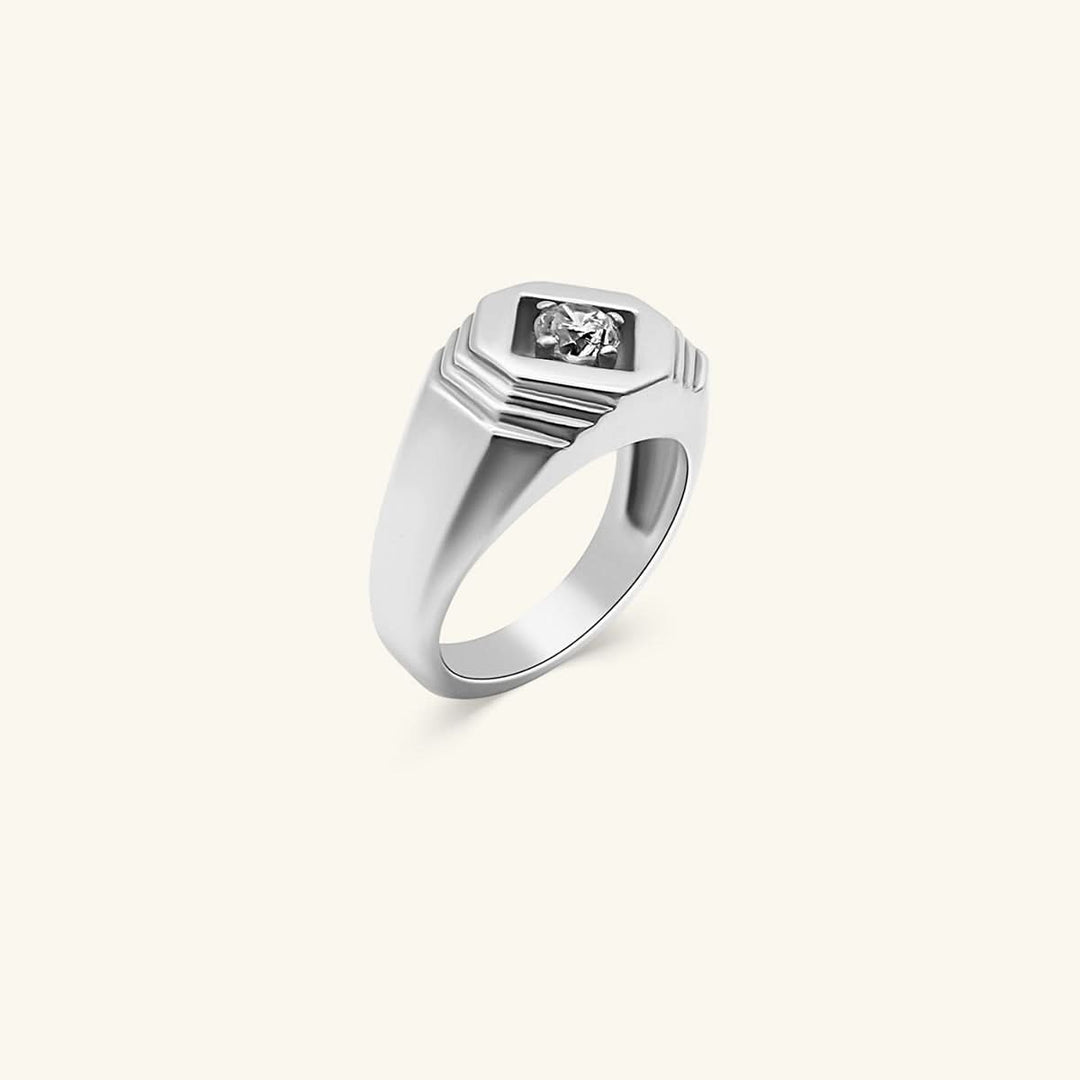 Men’s 18K White Gold Square Diamond Signet Ring