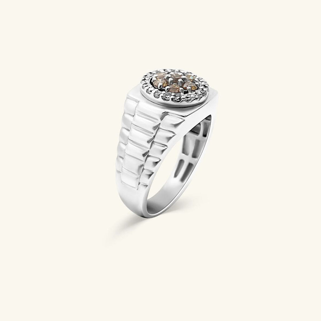 Men’s Champagne Diamond Halo Signet Ring