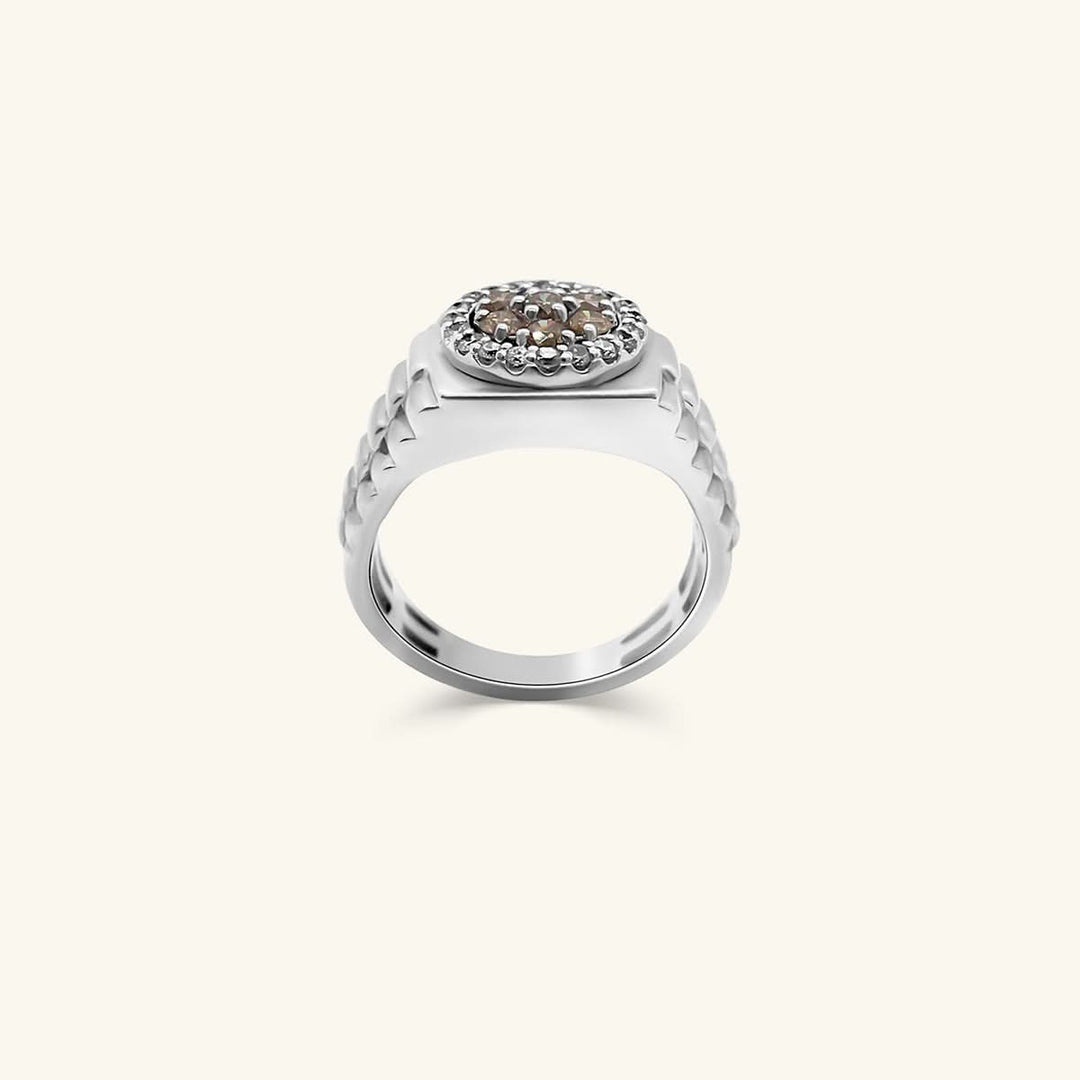 Men’s Champagne Diamond Halo Signet Ring
