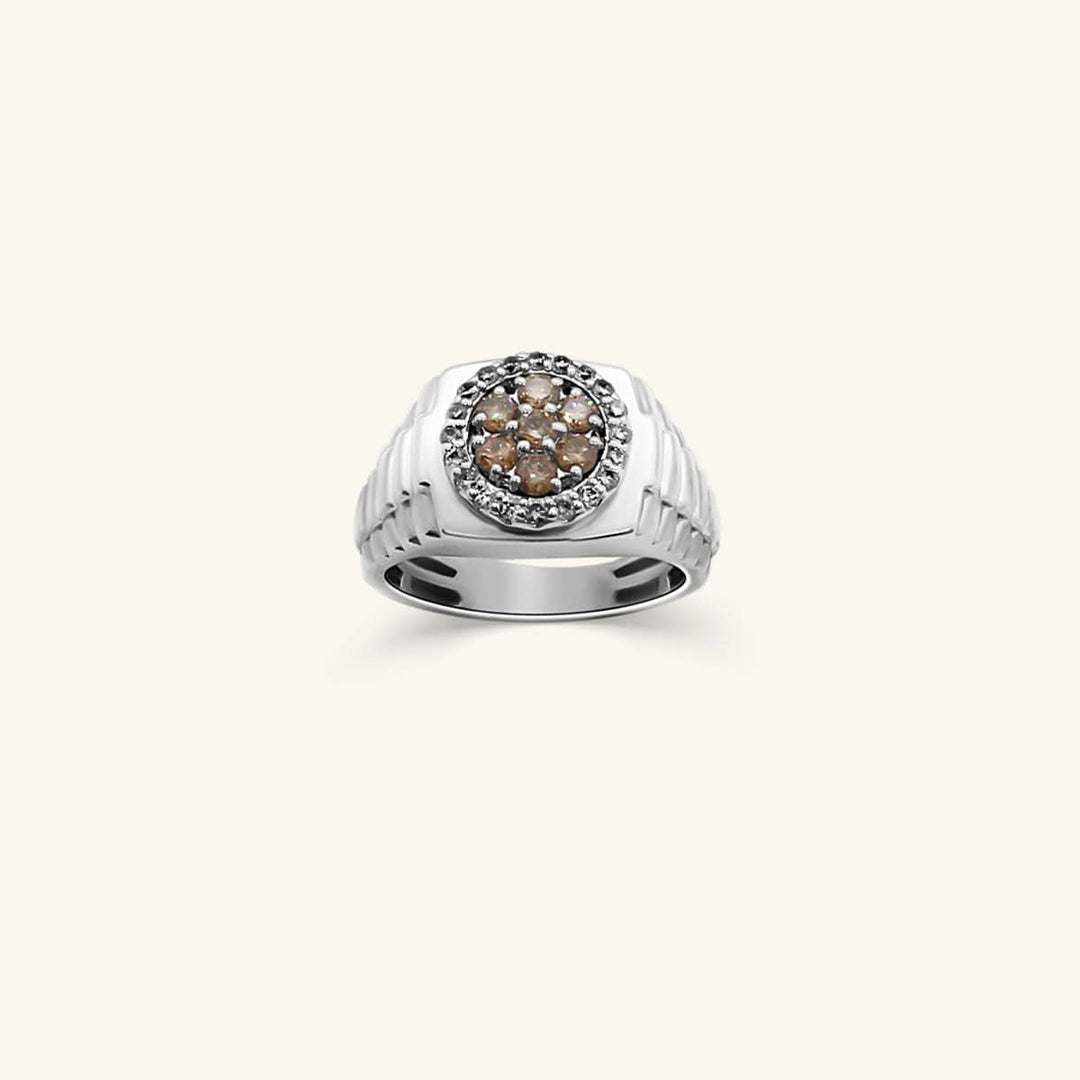 Men’s Champagne Diamond Halo Signet Ring
