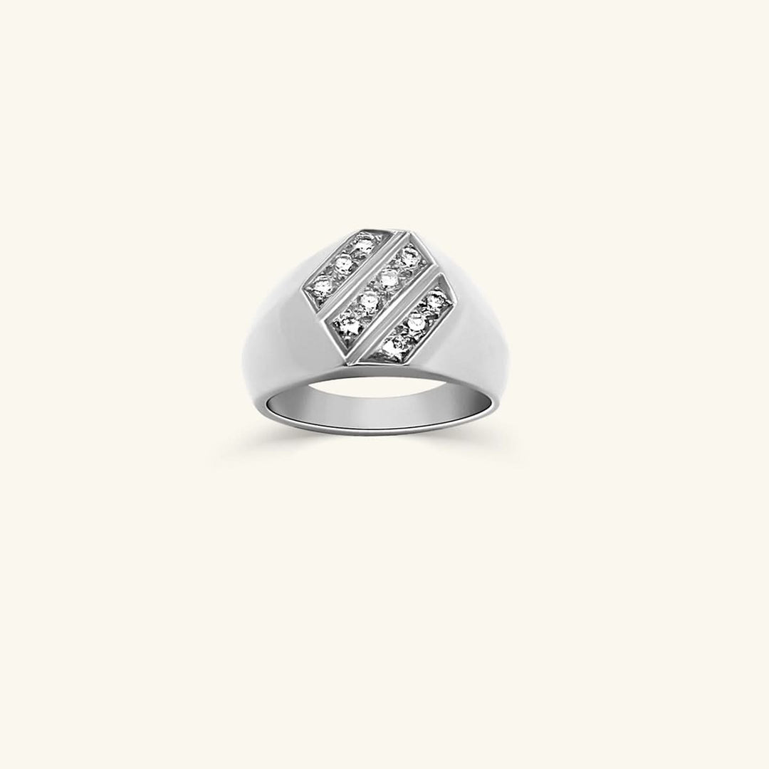 Men’s Plat White Gold Triple Row Diamond Signet Ring